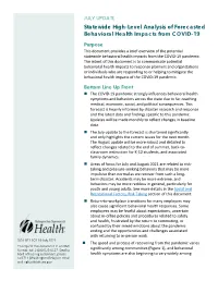 Statewide High-Level Analysis of Forecasted Behavioral Health Impacts from COVID-19