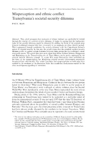 Misperception and Ethnic Conflict: Transylvania's Societal Security Dilemma