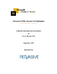 Pervasive PSQL Summit V10 Highlights Performance and Analytics