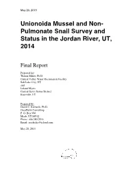 Pulmonate Snail Survey and Status in the Jordan River, UT, 2014