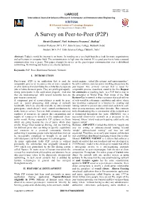 A Survey on Peer-To-Peer (P2P)