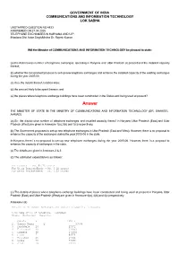 Answered On:27.04.2005 Telephone Exchanges in Haryana and U.P