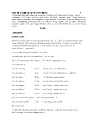 Control Flow, Functions