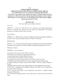 Lokman Hekim University Directives for Acceptance of Students from Abroad