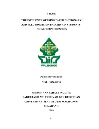 Thesis the Influence of Using Paper Dictionary And