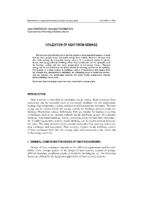Utilization of Heat from Sewage