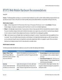 BTOTS Web Mobile Hardware Recommendations