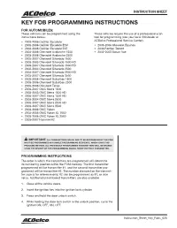 Key Fob Programming Instructions
