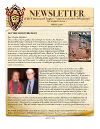 NEWSLETTER of the Cincinnati Chapter /American Guild of Organists ESTABLISHED in 1913 SPRING 2010