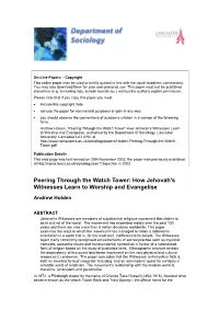Peering Through the Watch Tower: How Jehovah's Witnesses Learn To