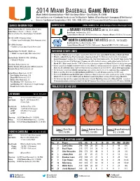2014 Miami Baseball Game Notes