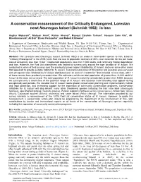 A Conservation Reassessment of the Critically Endangered, Lorestan Newt Neurergus Kaiseri (Schmidt 1952) in Iran