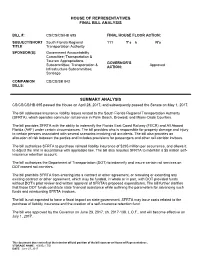 House of Representatives Final Bill Analysis Summary