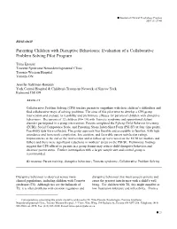 Parenting Children with Disruptive Behaviours: Evaluation of a Collaborative Problem Solving Pilot Program