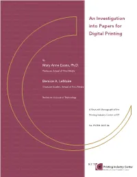 An Investigation Into Papers for Digital Printing