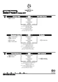 Half-Time Summary Matchday 4 - Tuesday 31 October 2017