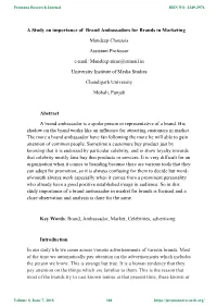 A Study on Importance of Brand Ambassadors for Brands in Marketing