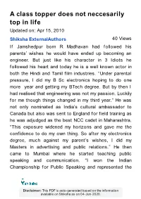A Class Topper Does Not Neccesarily Top in Life