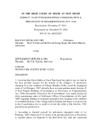 EAST PUNJAB HOLDINGS (CONSOLIDATION & PREVENTION of FRAGMENTATION) ACT, 1948 Reserved On: November 27, 2012 Pronounced On: December 03, 2012 W.P.(C) No