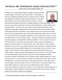Eric Brenner, MD – Brief Biosketch: (Update of December 2018) *** Email Contact: Ebrenner@Rocketmail.Com