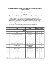 List of Approved Texts for Logs – Four and Five Points Literature Program (Updated April, 2019)
