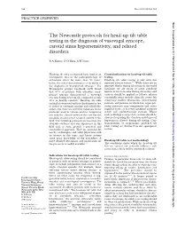 The Newcastle Protocols for Head-Up Tilt Table Testing in the Diagnosis of Vasovagal Syncope, Carotid Sinus Hypersensitivity, and Related Disorders
