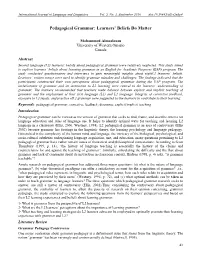 Pedagogical Grammar: Learners’ Beliefs Do Matter