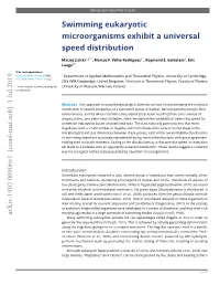 Swimming Eukaryotic Microorganisms Exhibit a Universal Speed Distribution