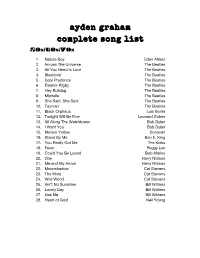 Ayden Graham Complete Song List 50S/60S/70S