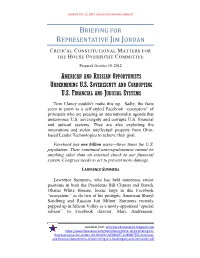 Briefing for Representative Jim Jordan