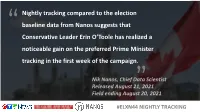 Nightly Tracking Compared to the Election Baseline Data from Nanos