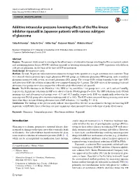Additive Intraocular Pressure-Lowering Effects of The