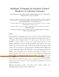 Intelligent Technique for Seamless Vertical Handover in Vehicular Networks