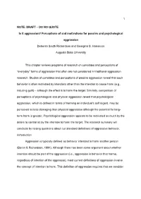 Is It Aggression? Perceptions of and Motivations for Passive and Psychological