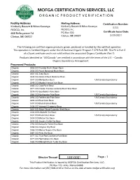 Mofga Certification Services, Llc O R G a N I C P R O D U C T V E R I F I C a T I O N