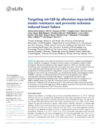 Targeting Mir128-3P Alleviates Myocardial Insulin Resistance And