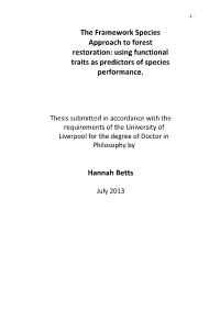 The Framework Species Approach to Forest Restoration: Using Functional Traits As Predictors of Species Performance