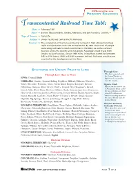 Transcontential Railroad Time Table