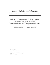 Affective Development in College Students: Strategies That Promote Ethical Decision-Making and Compassionate Choice