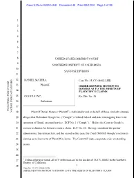 'Order Denying the Motion to Dismiss As to the Merits Of