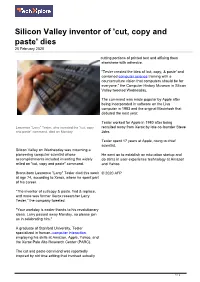 Silicon Valley Inventor of 'Cut, Copy and Paste' Dies 20 February 2020