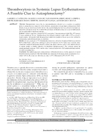 Thrombocytosis in Systemic Lupus Erythematosus: a Possible Clue to Autosplenectomy?