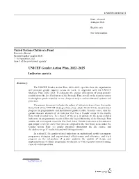 UNICEF Gender Action Plan, 2022–2025 Indicator Matrix