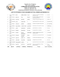 List of Students to Be Awarded of T.E.S. Under Listahanan 2.0