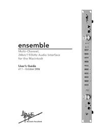 Multi–Channel, 24Bit/192Khz Audio Interface for the Macintosh User's