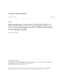 Memorializing Lieutenant-Colonel John Mccrae Civic Commemoration and the 100Th Anniversary of “In Flanders Fields” Debra Nash-Chambers