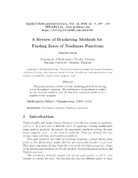 A Review of Bracketing Methods for Finding Zeros of Nonlinear Functions