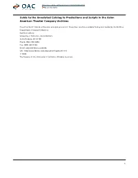 Annotated Catalog to Productions and Scripts in the Asian American Theater Company Archives