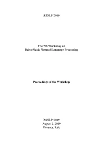 Proceedings of the 7Th Workshop on Balto-Slavic Natural Language Processing, Pages 1–11, Florence, Italy, 2 August 2019