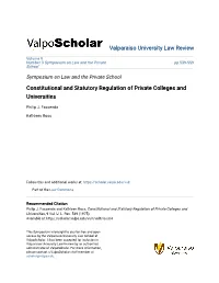 Constitutional and Statutory Regulation of Private Colleges and Universities